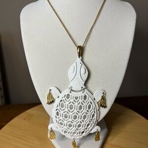 Vintage Articulated Turtle Statement Necklace Boho Coastal